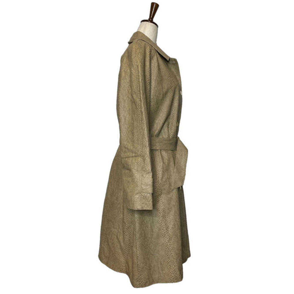 Vtg Pap Milano Italy Snake Print Faux Leather Belted Trench Coat Womens M Tan - Picture 2 of 9